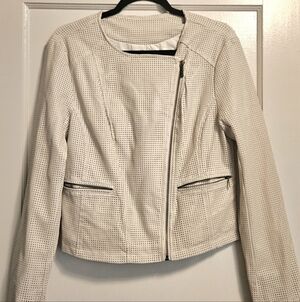 Women's Ivory White Vintage Faux Leather Jacket